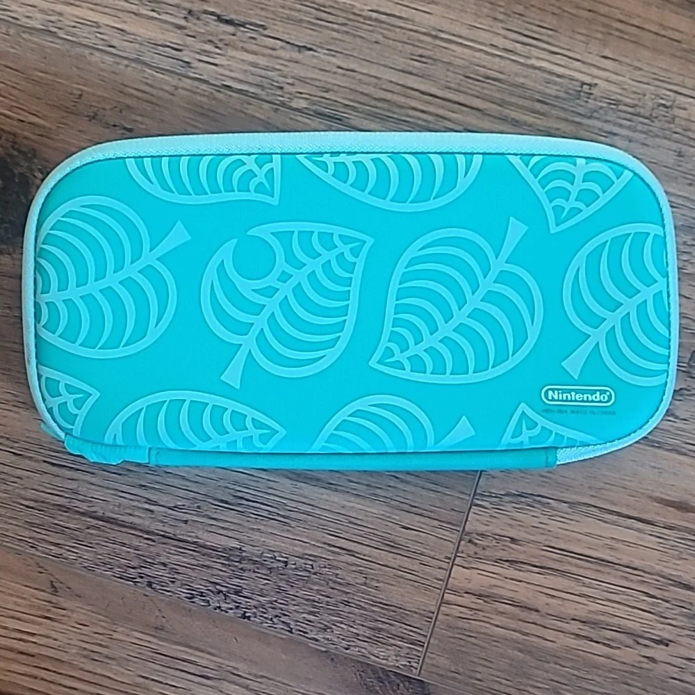 Nintendo Lite Switch Teal & Cream Palm Leaf Design Case, Hard Shell, Gray Lining